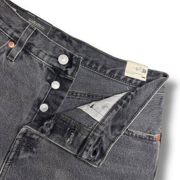 Levis Premium Womens 501 90s Denim Jean Shorts Mid Thigh Rise Long Black Gray - Picture 8 of 16